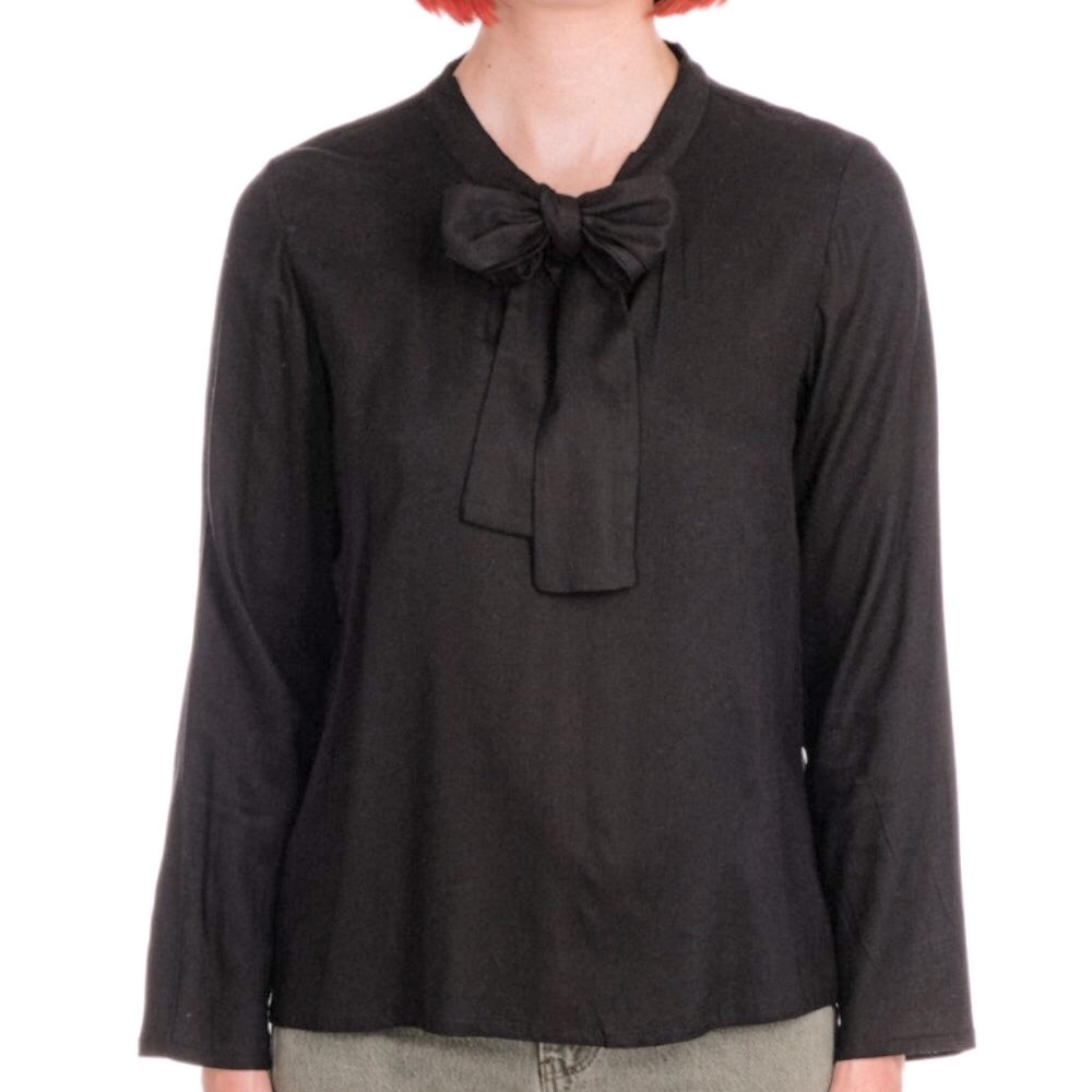 DOUBLE TIE BLOUSE IN BLACK (L)